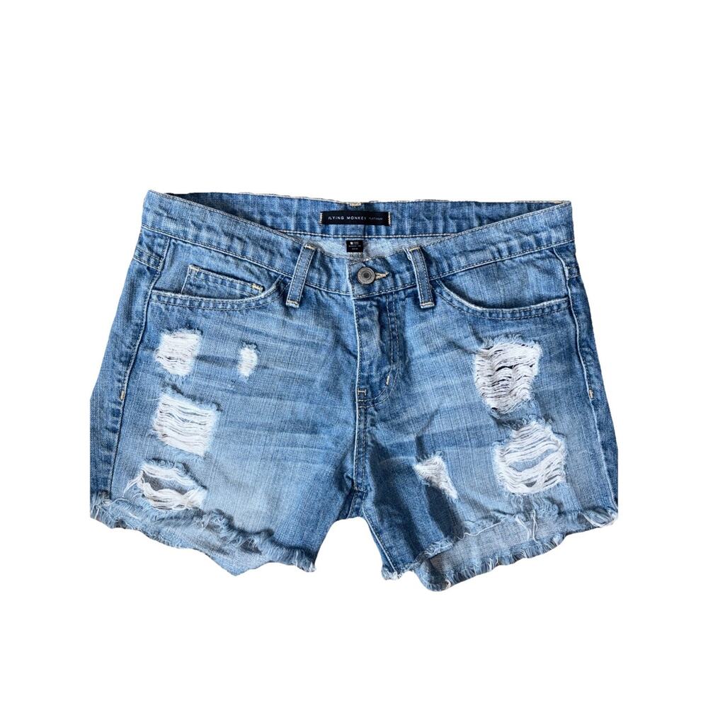 Flying Monkey Platinum Cutoff Shorts Womens 25 Blue Mid Rise Stretch Denim Jean